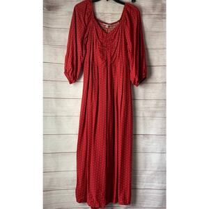 Knox Rose Red Floral Jumpsuit Puff 3/4 Sleeve Smocked Elastic Back Size S
